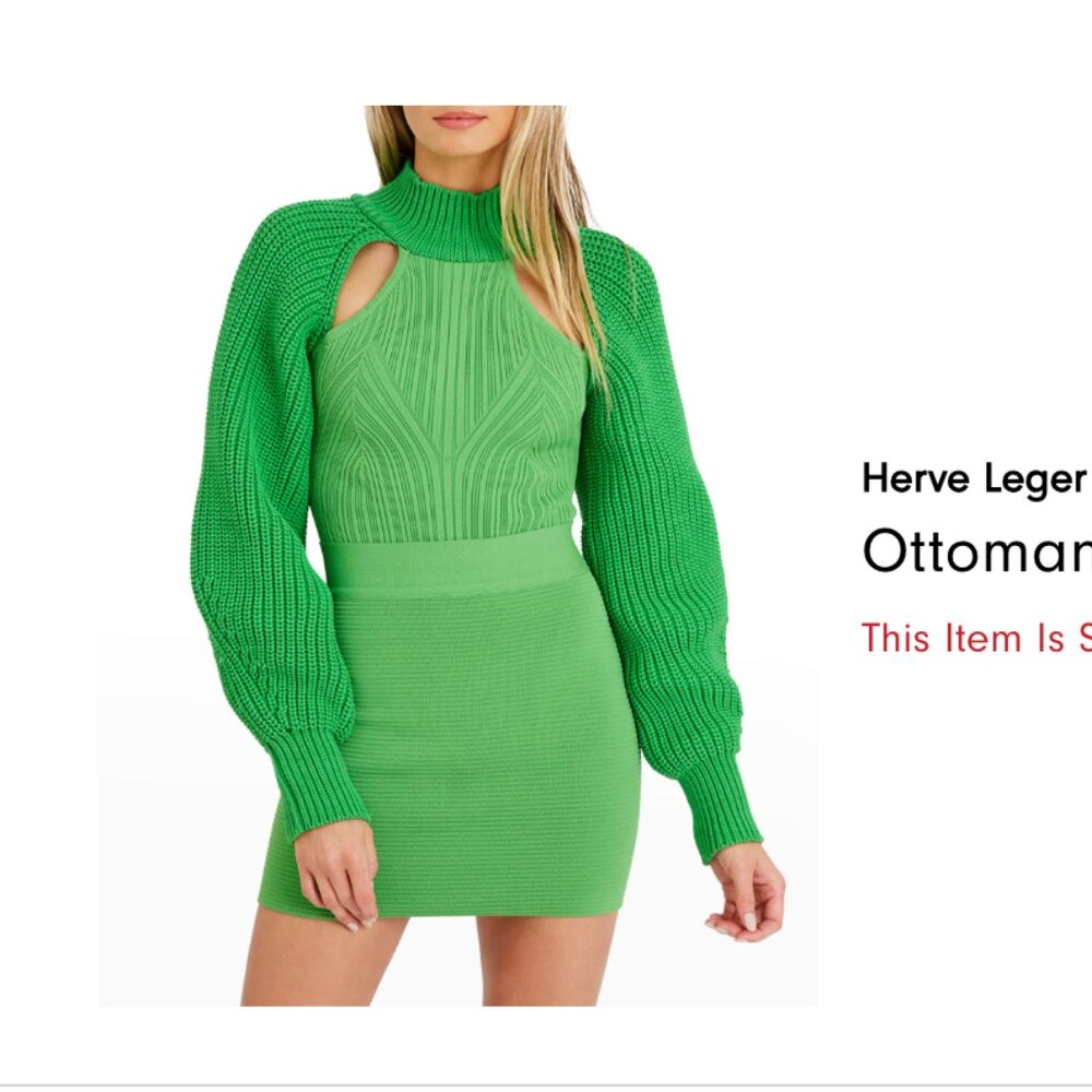 FULL SET: Herve Leger LONG SLEEVE KNIT BODYSUIT + OTTOMAN MINI SKIRT